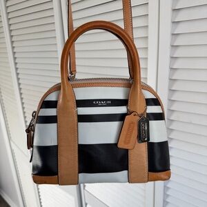 Coach Bleeker Mini Preston Satchel Bag Leather Black White Stripe 30172